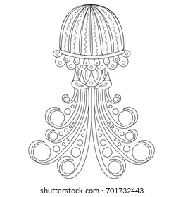 Coloring page of jellyfish. Cartoon clipart design for kids and children.