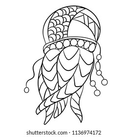 Coloring page with jellyfish in ornamnets in vector illustration for children and adults