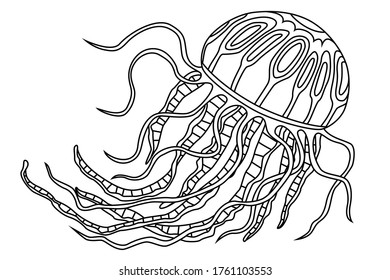 Coloring page with jellyfish. Vector illustration. Antistress, meditation for kids and adults