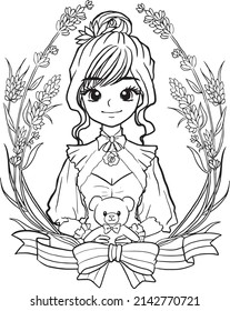 Coloring page kawaii style cute anime cartoon drawing