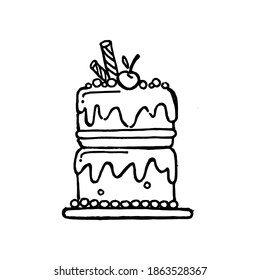 Coloring Page for Kid of Cake Hand Drawn suitable for coloring book illustration