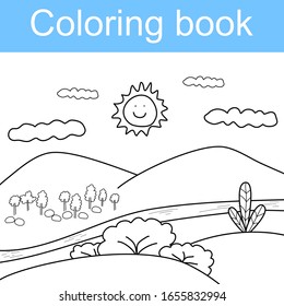 
Farbseite für Kinder , Vektorillustration der Landschaft