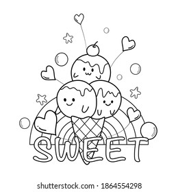 coloring page for kid ,vector cute icecream outline