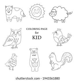  coloring page for kid,Collection of animal and Sun.