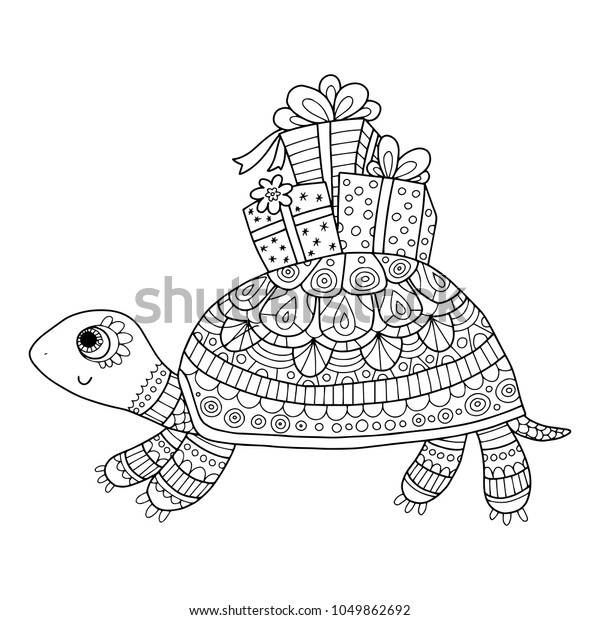 Coloring Page Kids Adults Decorative Turtle Stock Vector Royalty