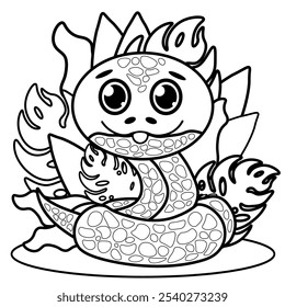 Dibujo para colorear para niños y adultos. Libro para colorear de sirena. Linda serpiente.