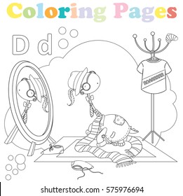 Coloring page for kids ,alphabet set,letter D