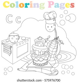 Coloring page for kids ,alphabet set,letter C