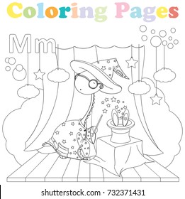 Coloring page for kids ,alphabet set,letter M