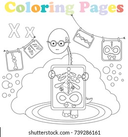 Coloring page for kids ,alphabet set,letter X