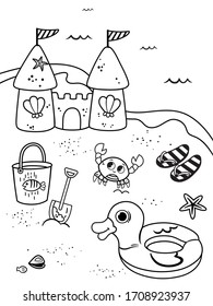 Coloring Page For Kids In Beach Theme. Vector Illustration. svg