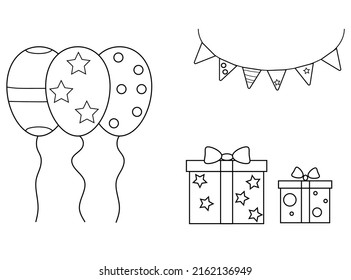 Coloring page for kids, birthday party for kids, coloting book, contour illustration