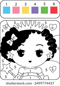 Coloring Page For Kids. Coloring Page By Number For Preschoolers. Dark Skinned Princess