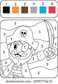 Coloring page for kids. Coloring page by numbers pirate