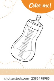 Coloring page for kids with cartoon babies bottle.
A printable worksheet, vector illustration.