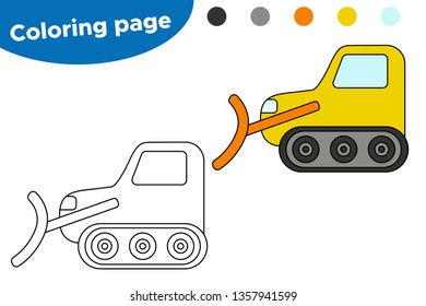Coloring page for kids. Cartoon bulldozer. Construction machines.