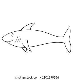 Coloring page for kids. Cartoon character shark. Vector illustration