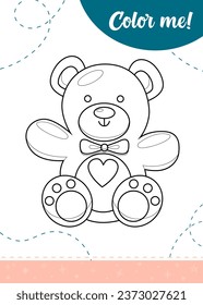 Coloring page for kids with cartoon fluffy bear.
A printable worksheet, vector illustration.