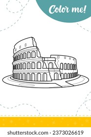 Coloring page for kids with cartoon Italian landmark.
A printable worksheet, vector illustration.