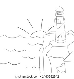 Coloring page for kids. Cartoon lighthouse. Vector illustration