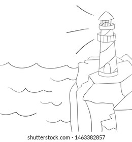 Coloring page for kids. Cartoon lighthouse. Vector illustration