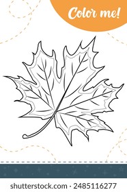 Coloring page for kids with cartoon maple leaf.
A printable worksheet, vector illustration.
