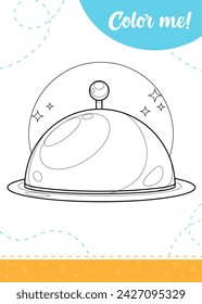 Coloring page for kids with cartoon restaurant cloche.
A printable worksheet, vector illustration.