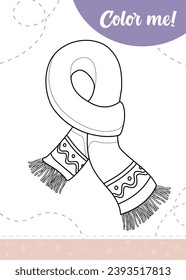 Coloring page for kids with cartoon scarf.
A printable worksheet, vector illustration.