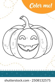 Coloring page for kids with cartoon smiling carved pumpkin.
A printable worksheet, vector illustration