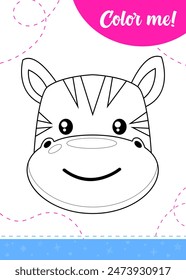 Coloring page for kids with cartoon zebra character. A printable worksheet, vector illustration.	