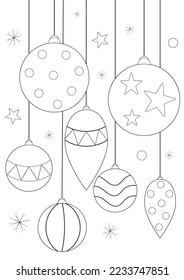 Coloring page for kids. Christmas decoration. Set of hand drawn illustrations. Christmas doodle. Layout in A4 size.