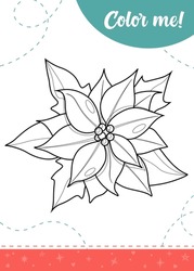 Coloring Page For Kids With Christmas Flower.
A Printable Worksheet, Vector Illustration.