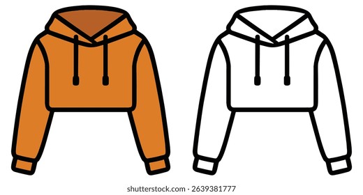 Coloring Page For Kids A cropped hoodie. Clothing Outline With Vector Illustration