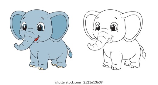 Coloring page for kids cute baby elephant. Vector illustration hand-drawn isolated on a white background. It can be used in web design, printing, coloring books for children.
