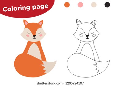 Coloring page for kids. Cute cartoon fox. Woodland animals. Vector illustration.