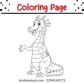 Coloring page for kids cute dragon vector on white background. dragon coloring book.