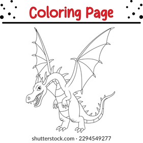 Coloring page for kids cute dragon vector on white background. dragon coloring book.