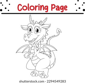 Coloring page for kids cute dragon vector on white background. dragon coloring book.