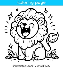 coloring page for kids cute lion roar animal vector illustration template design