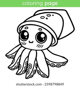 coloring page for kids cute squid animal vector illustration template design