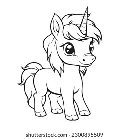 Coloring page for kids cute unicorn vector illustration.