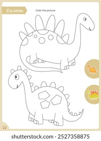 Página de colorir para crianças Dino. Pré-escola jogo imprimível para Dinossauros livro de atividades. Ilustração vetorial. Página para livro de colorir.