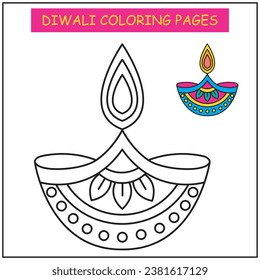 Coloring page for kids. Diwali: Festival of lights. burning diya , diwali coloring pages