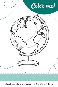 Coloring page for kids with Earth globe.A printable worksheet, vector illustration.