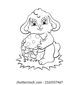 Coloring page for kids easter rabbit. Digital stamp. Cartoon style character. Vector illustration isolated on white background.