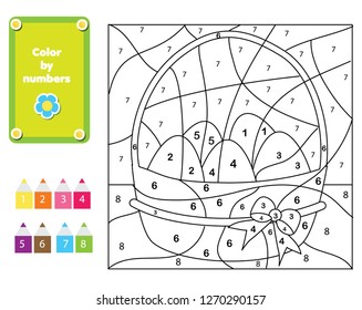 Coloring page for kids. Educational children game. Color by numbers fun page for toddlers. Easter Eggs