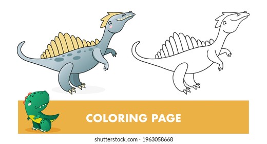 Coloring page. Kids educational game with dino. Cute dinosaur cartoon vector illustration.