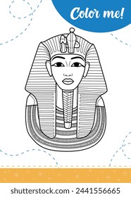 Coloring page for kids with Egyptian Pharaoh.
A printable worksheet, vector illustration.