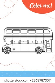 Coloring page for kids with English bus.
A printable worksheet, vector illustration.