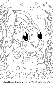 Coloring Page For Kids Features A Fun Fish In A Creative Coloring Book